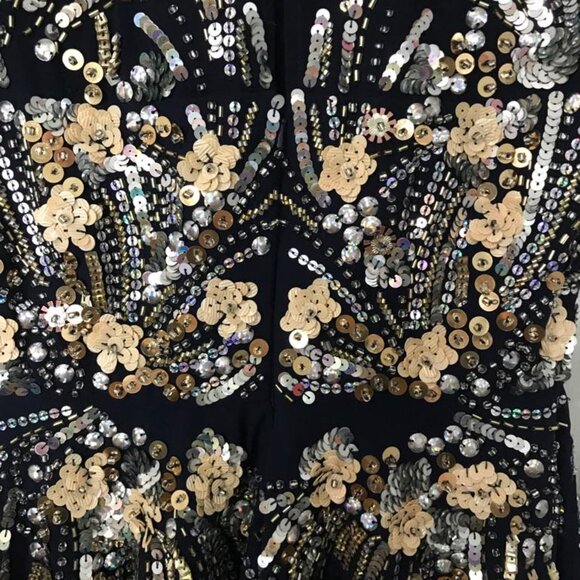 ASOS Gold and Navy Sparkle Mesh Skater Dress - Picture 2 of 8